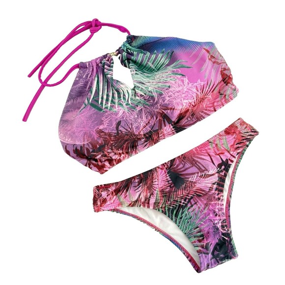 Sol do Caribe Brazilian Two Piece Swimming Suit Women Size M Colorful Pink Lined - Picture 10 of 10